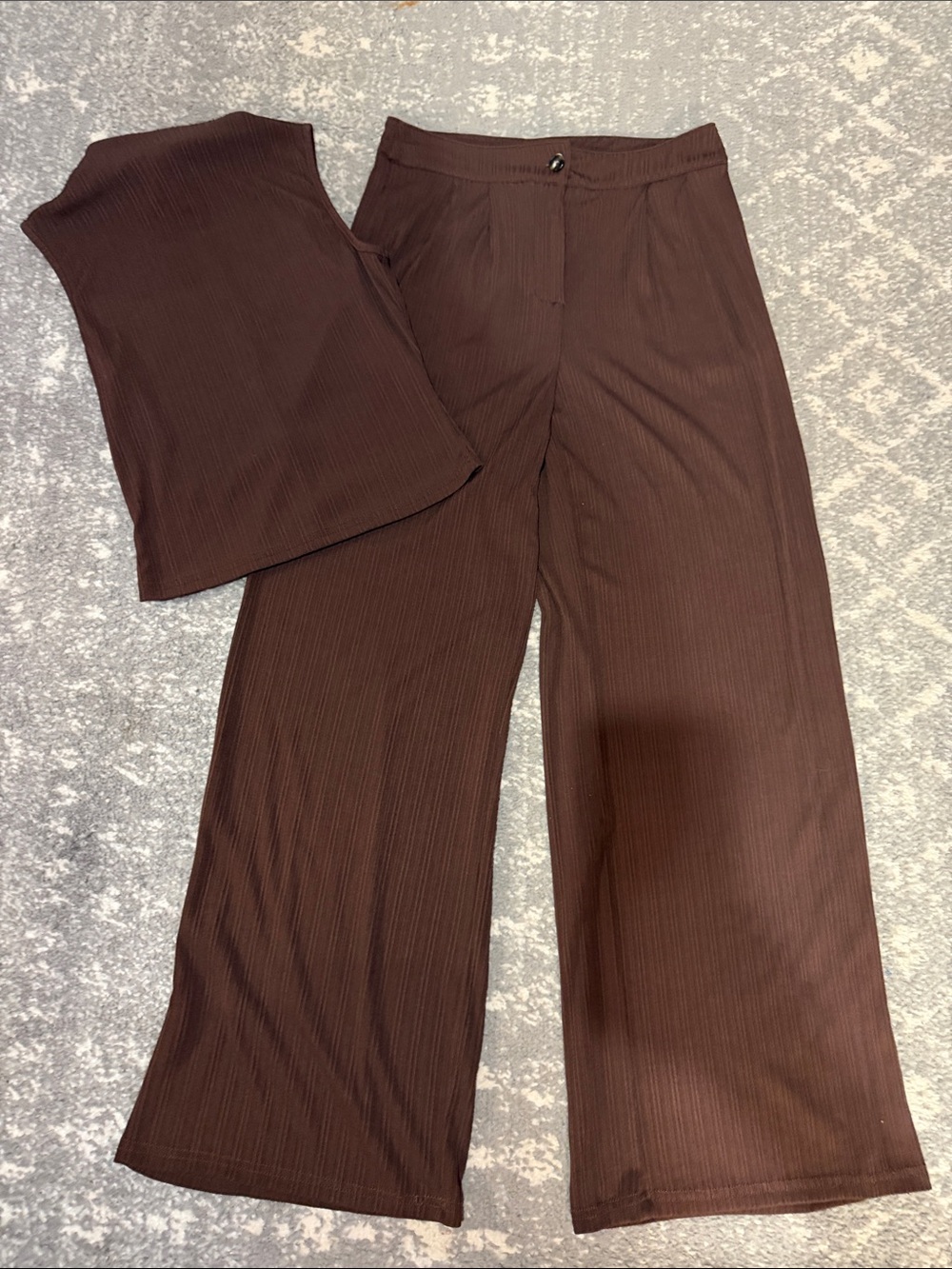 SHEIN Chocolate Brown Wide-Leg Ribbed Pull-On Pants